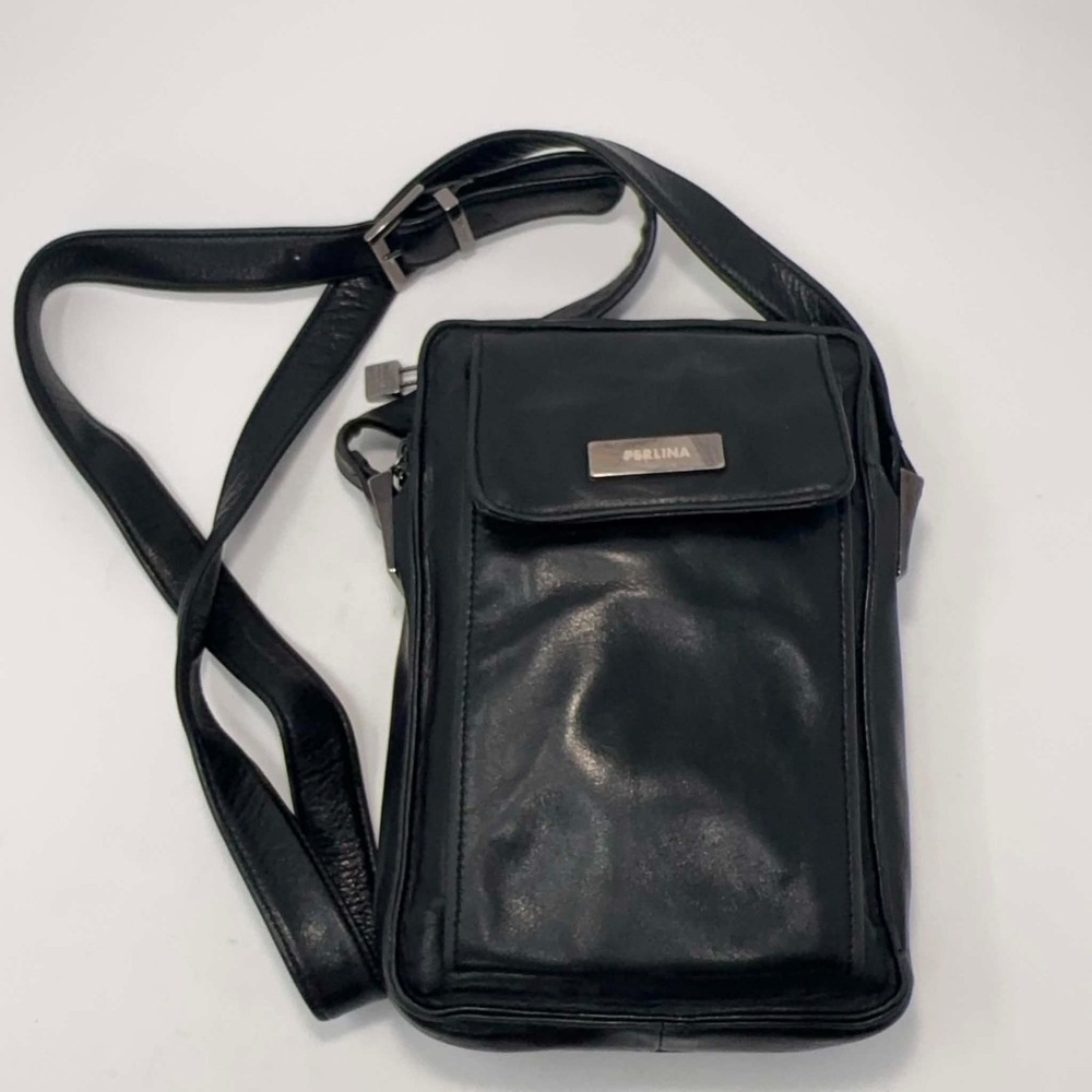 Perlina Genuine Leather Crossbody Organizer Bag Black Travel Passport Purse Soft